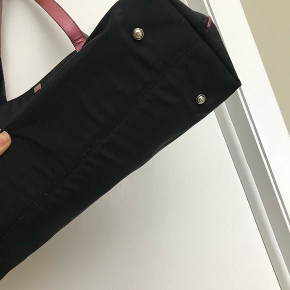 Kate Spade NY 14258 black nylon shoulder bag tote pink python leather straps - Picture 7 of 14